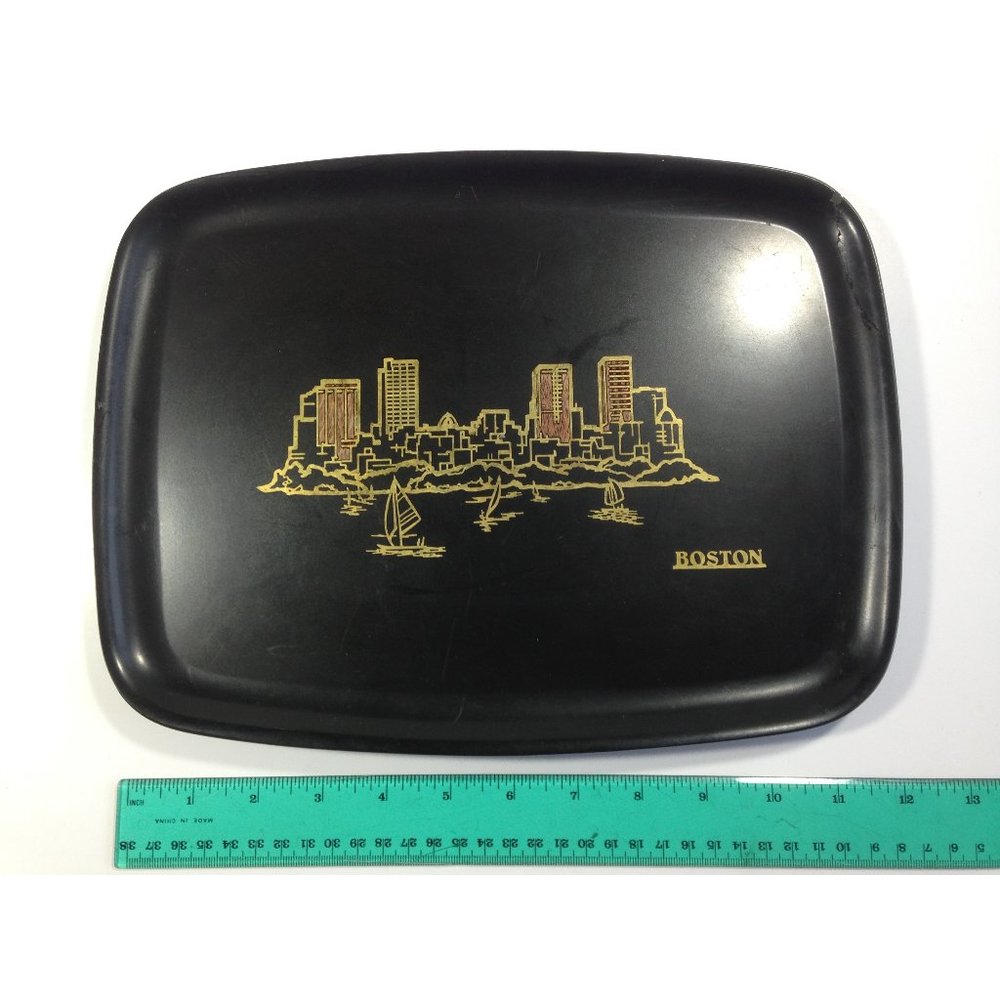 Vintage Couroc Tray Boston Skyline - CRACKED